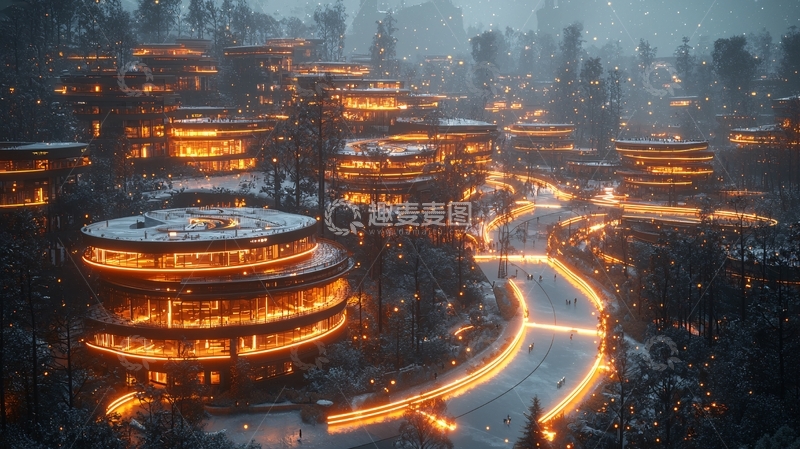 高清大图下载【趣麦麦图】未来城市雪景夜色