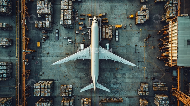 高清大图下载【趣麦麦图】飞机停在机场货运区