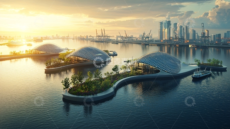 高清大图下载【趣麦麦图】漂浮岛屿未来城市景观