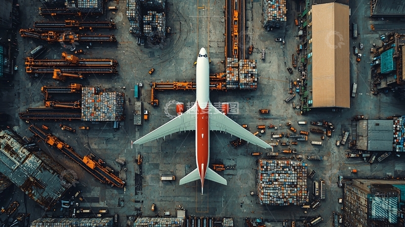 高清大图下载【趣麦麦图】飞机停在工业区上方鸟瞰图