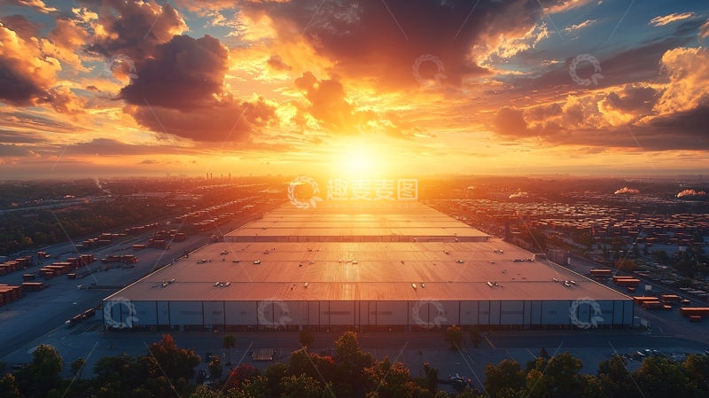 高清大图下载【趣麦麦图】仓库夕阳下的壮丽景色