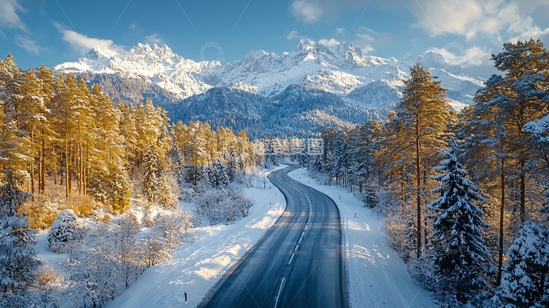 高清大图下载【趣麦麦图】冬季雪山公路美景