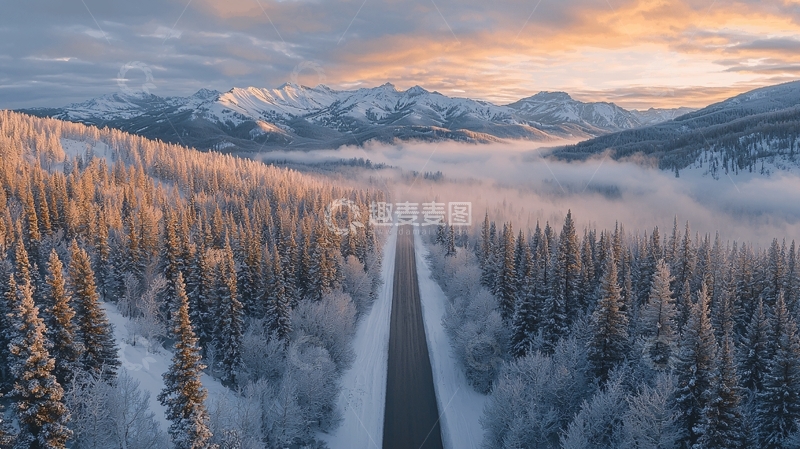 高清大图下载【趣麦麦图】雪山公路森林