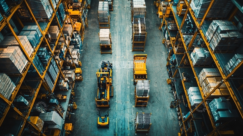 高清大图下载【趣麦麦图】仓库货架的俯视视角
