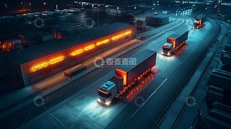 高清大图下载【趣麦麦图】夜间高速公路上行驶的卡车