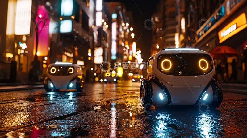 高清大图下载【趣麦麦图】夜景都市自动驾驶汽车