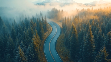 蜿蜒的道路穿过森林