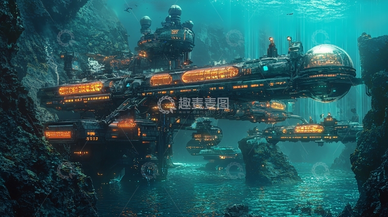 高清大图下载【趣麦麦图】深海科幻飞船