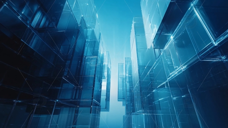 高清大图下载【趣麦麦图】蓝色科技感玻璃建筑