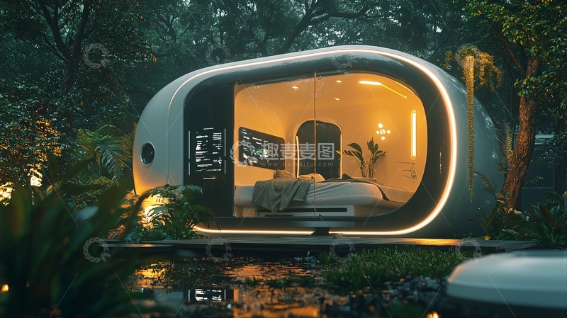 高清大图下载【趣麦麦图】森林里的胶囊房屋