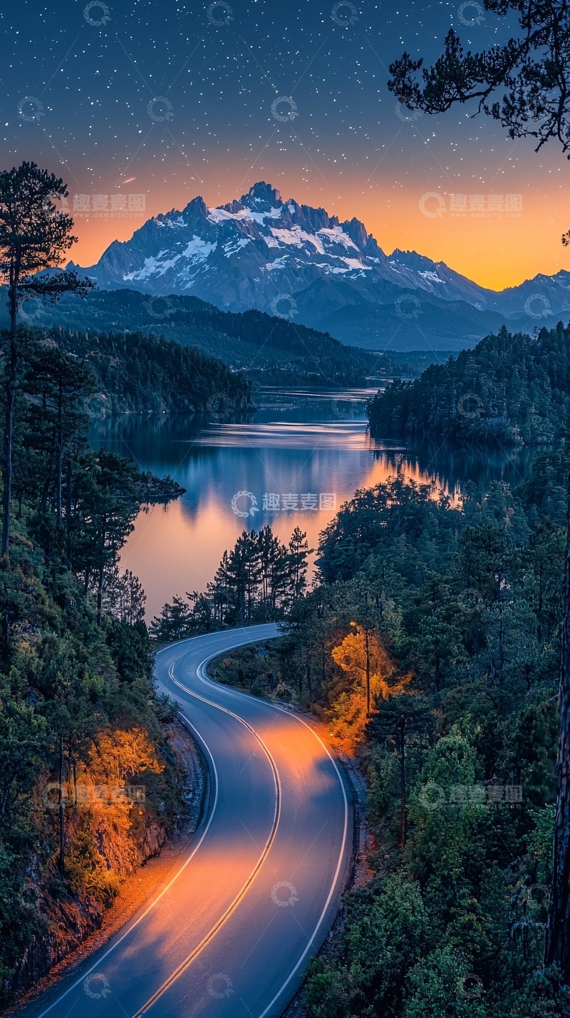 高清大图下载【趣麦麦图】夜空山水风景道路