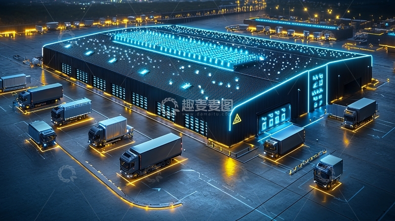 高清大图下载【趣麦麦图】夜间现代化物流仓库