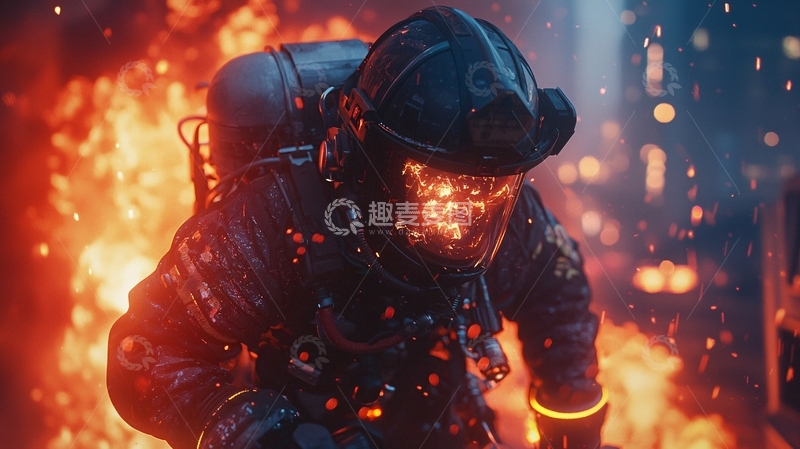 高清大图下载【趣麦麦图】烈焰中的消防员
