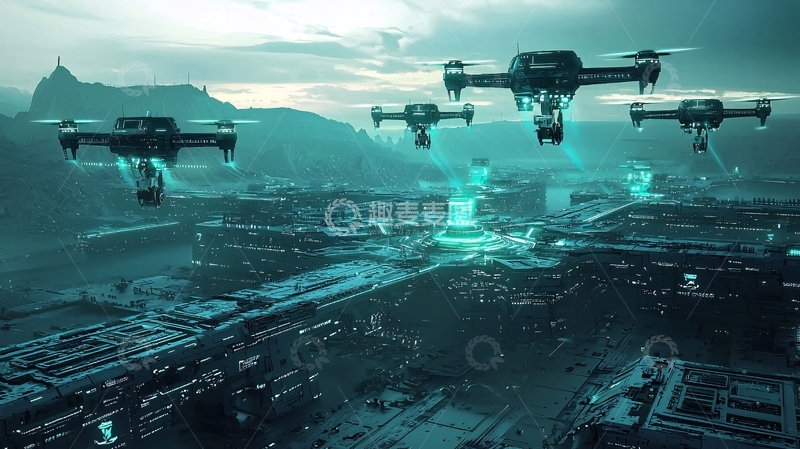 高清大图下载【趣麦麦图】未来科技感无人机群