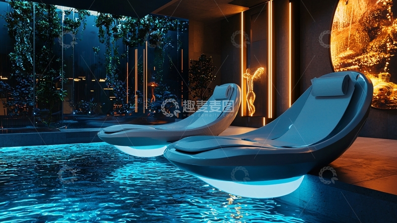 高清大图下载【趣麦麦图】现代室内泳池休闲椅
