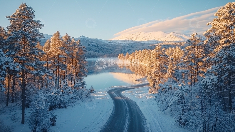 高清大图下载【趣麦麦图】雪后道路的冬日风景