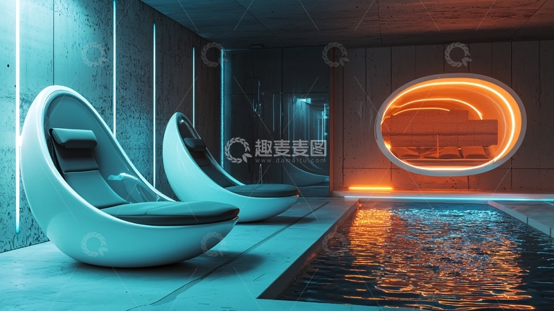 高清大图下载【趣麦麦图】未来感泳池休息区