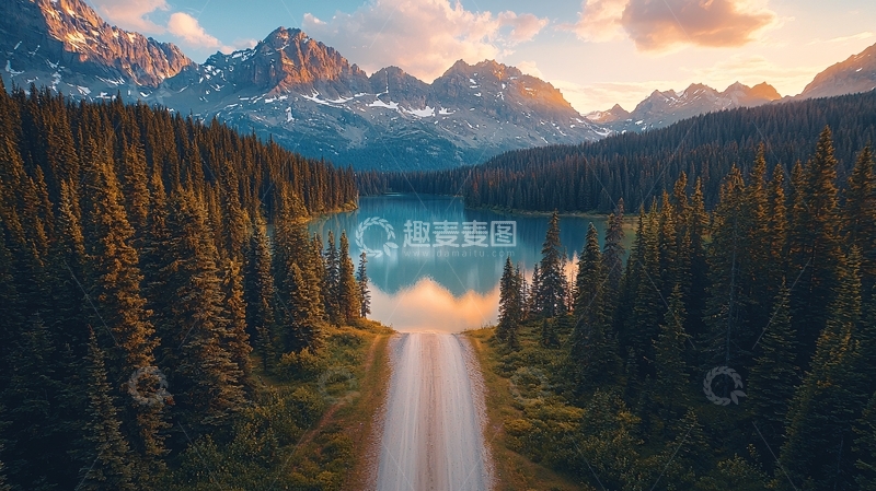 高清大图下载【趣麦麦图】山水倒影中的公路美景