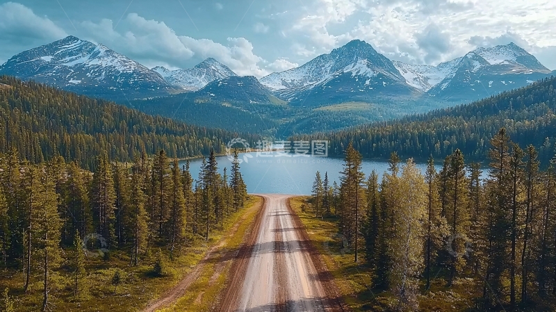 高清大图下载【趣麦麦图】蜿蜒道路通向湖泊雪山