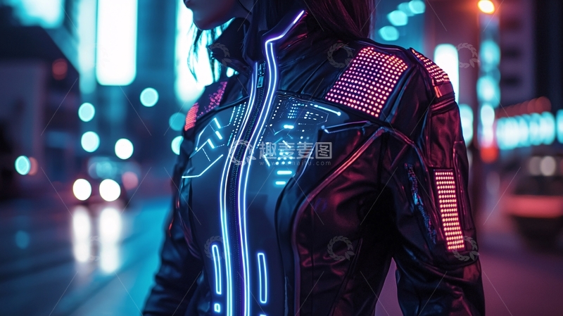 高清大图下载【趣麦麦图】夜光皮衣女性未来科技风