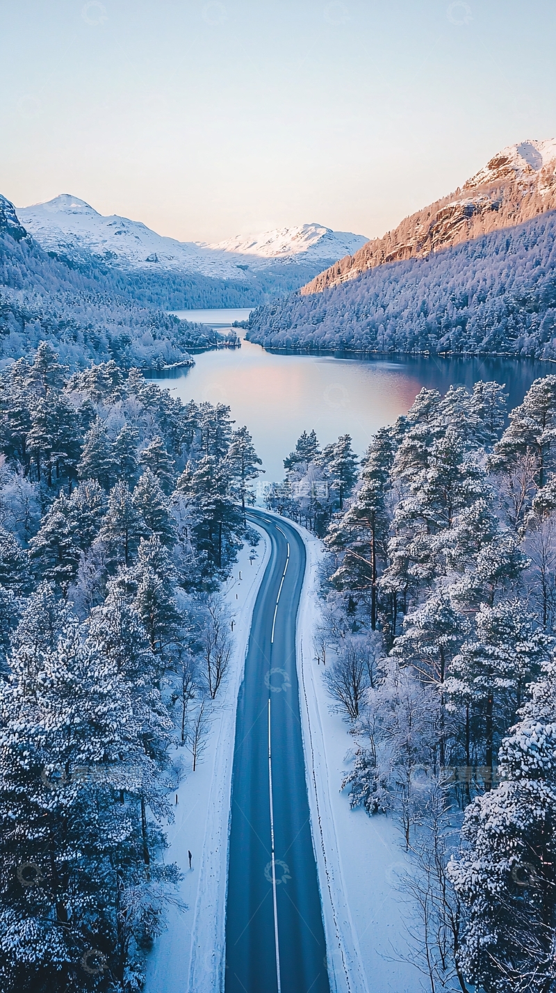 高清大图下载【趣麦麦图】冬季雪山公路风光