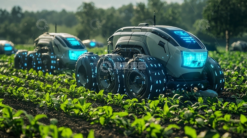高清大图下载【趣麦麦图】-田地里工作的农业机器人