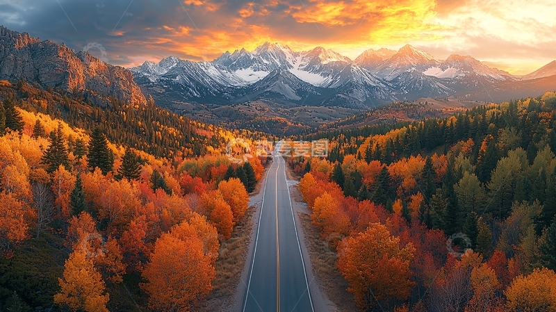 高清大图下载【趣麦麦图】秋日公路通向远山