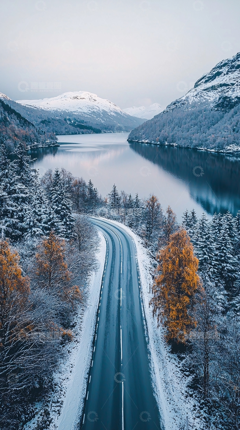 高清大图下载【趣麦麦图】雪山湖泊公路景观