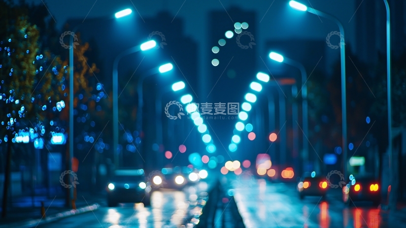 高清大图下载【趣麦麦图】夜晚城市街道雨景