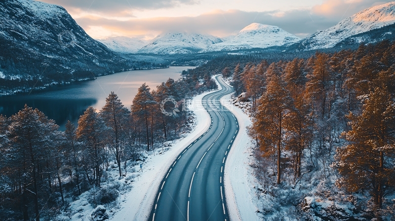 高清大图下载【趣麦麦图】冬季雪山公路美景