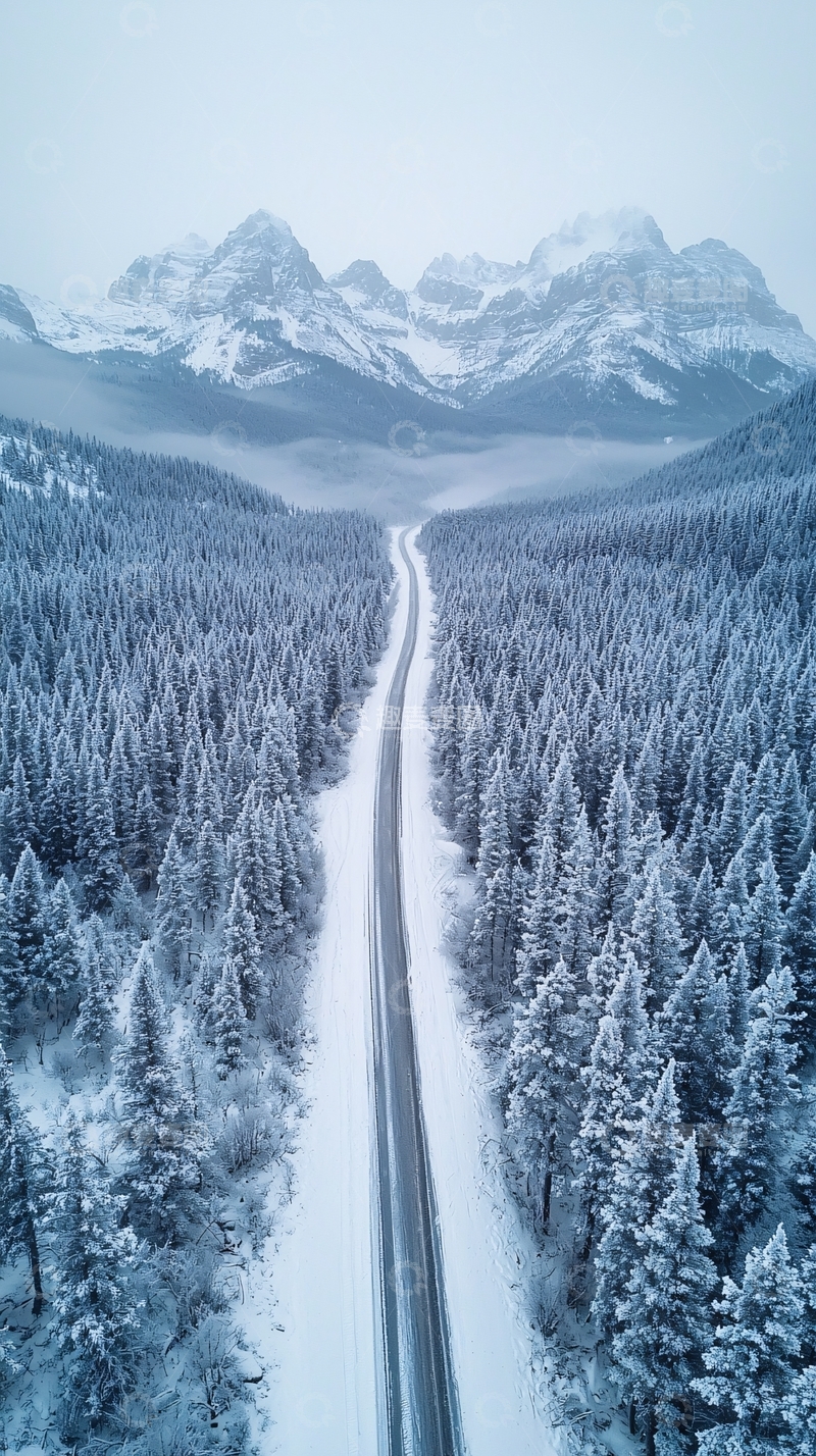 高清大图下载【趣麦麦图】雪山森林间的公路