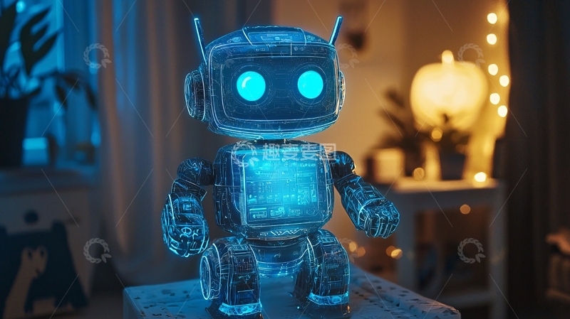 高清大图下载【趣麦麦图】蓝色发光机器人