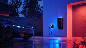 夜晚车库电动汽车充电