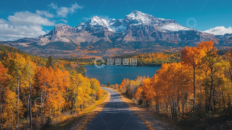 高清大图下载【趣麦麦图】秋日湖畔雪山风光