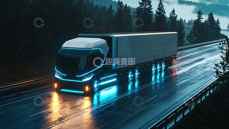 高清大图下载【趣麦麦图】夜晚高速公路上的未来卡车