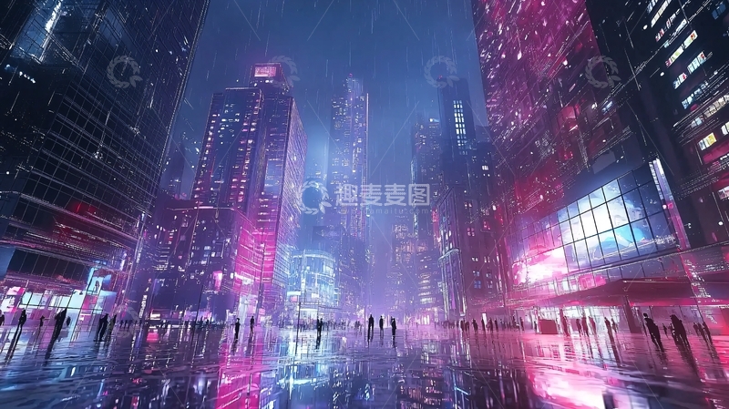 高清大图下载【趣麦麦图】霓虹灯雨夜未来都市