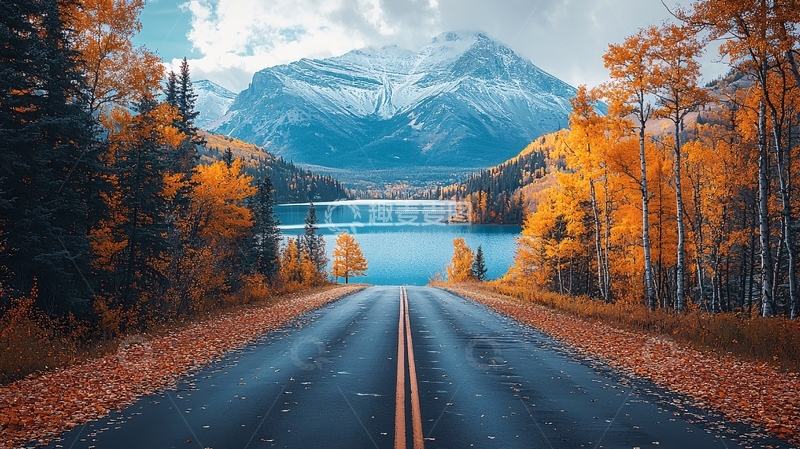 高清大图下载【趣麦麦图】秋日湖畔公路风景