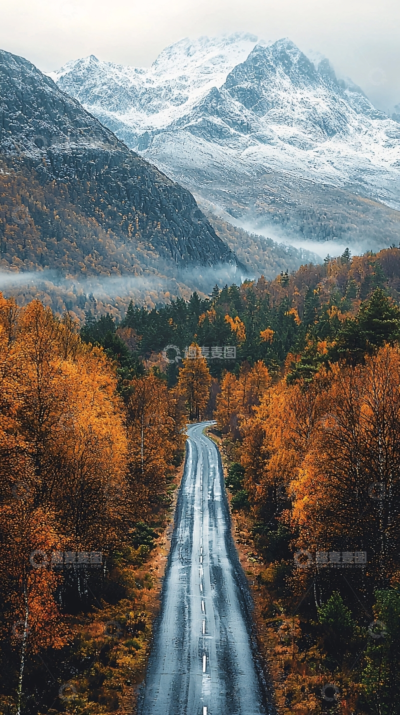 高清大图下载【趣麦麦图】秋季山路风光