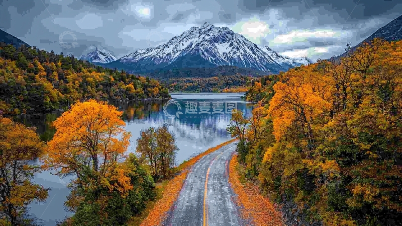 高清大图下载【趣麦麦图】秋色山水倒影之路