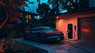 夜晚住宅区保时捷充电