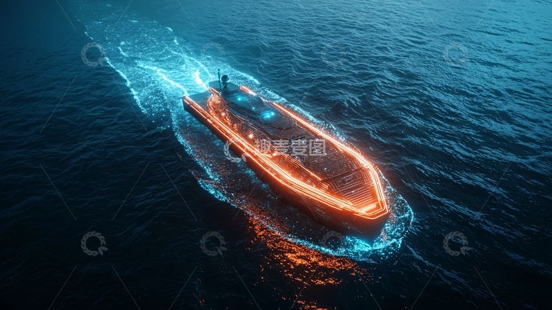 高清大图下载【趣麦麦图】夜晚航行的未来感橙色飞船