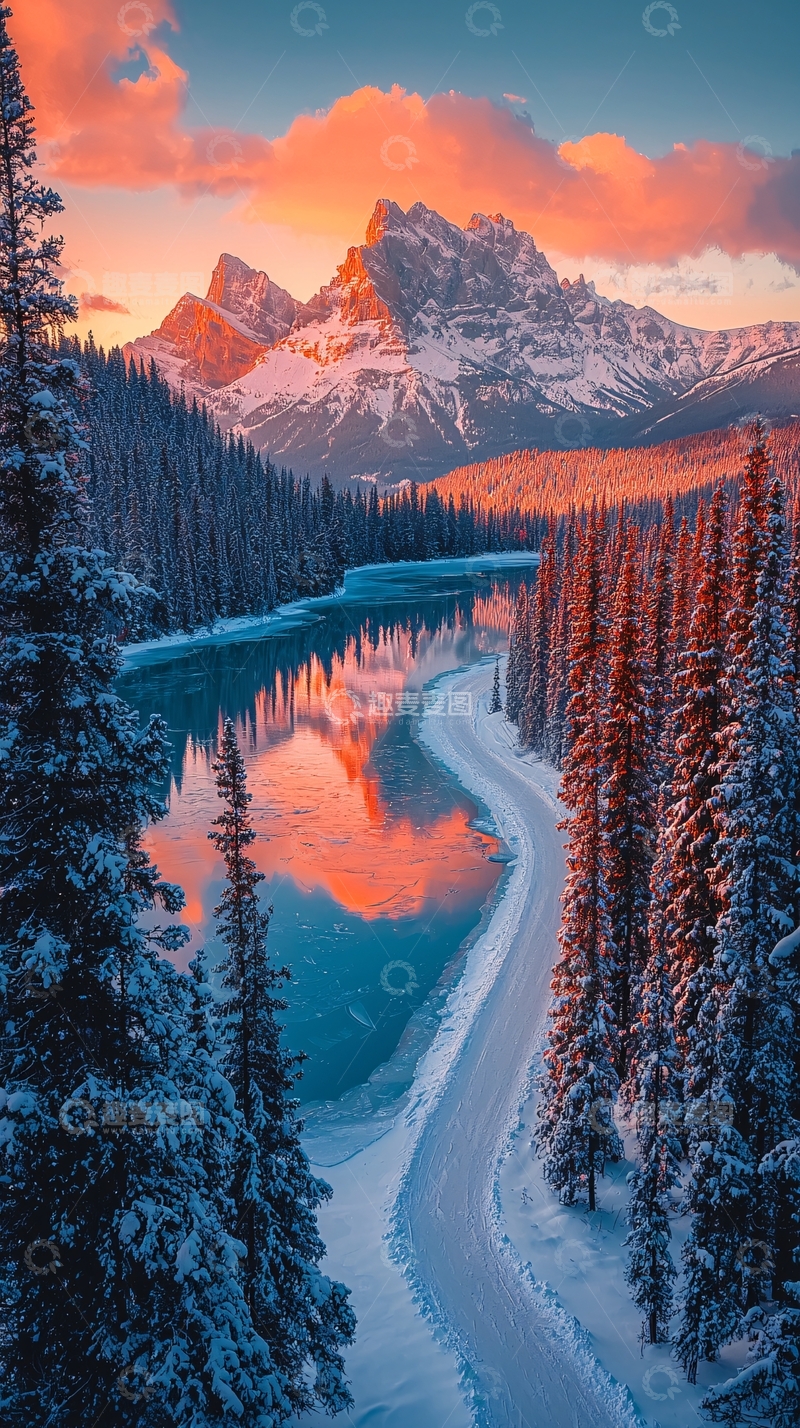 高清大图下载【趣麦麦图】雪山倒影的冬季美景