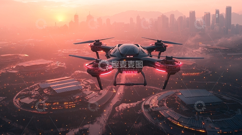 高清大图下载【趣麦麦图】空中无人机飞越城市夜景