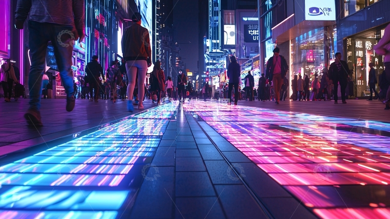 高清大图下载【趣麦麦图】夜晚繁华街道灯光秀