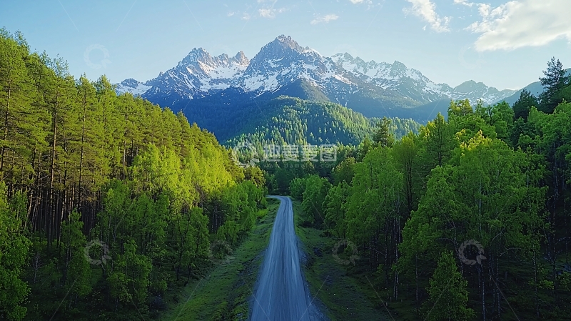 高清大图下载【趣麦麦图】山间公路森林雪山