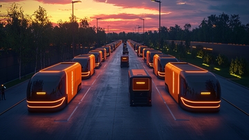 未来感的自动驾驶公交车队列