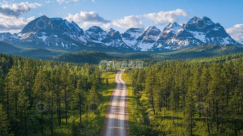高清大图下载【趣麦麦图】绿色森林延伸至雪山