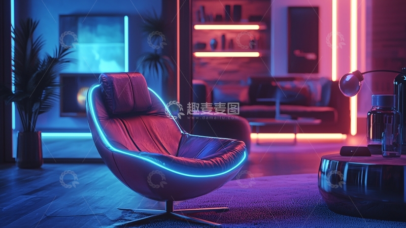 高清大图下载【趣麦麦图】霓虹灯下的舒适单椅