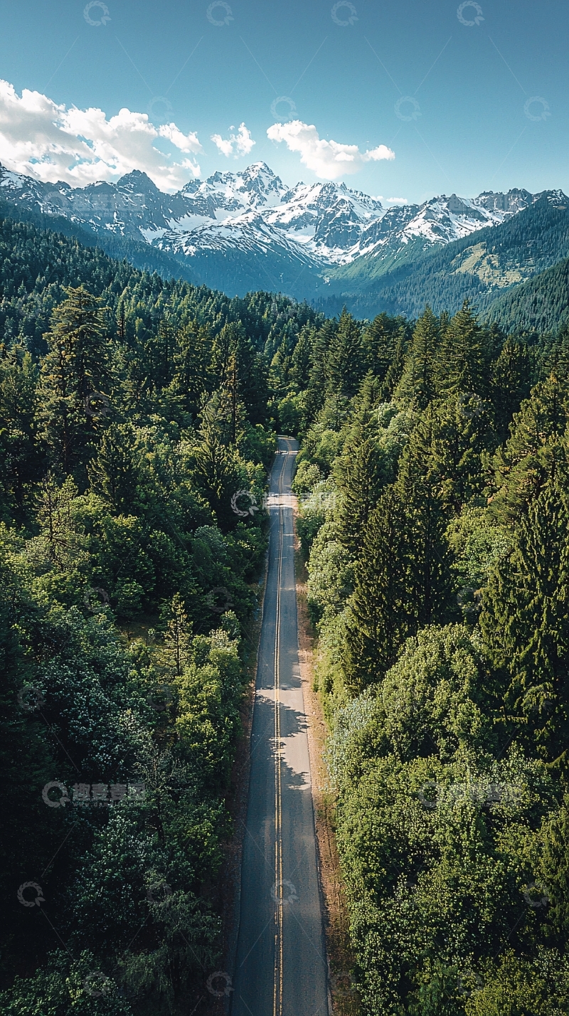 高清大图下载【趣麦麦图】山间公路通向雪山