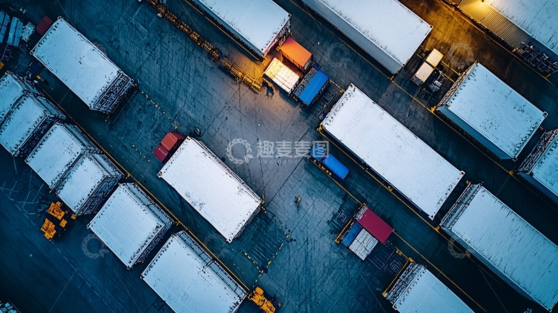 高清大图下载【趣麦麦图】夜间停放的货运卡车鸟瞰